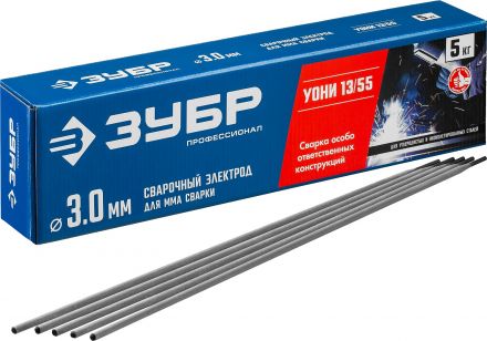 Электроды УОНИ 13/55 с основным покрытием, d 3.0x350 мм, 5 кг в коробке, Профессионал.