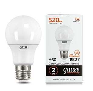 Лампа светодиодная LED 7 Вт 520 Лм 3000К теплая E27 A60 Elementary Gauss