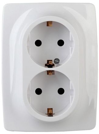 Розетка 2X2P+E Schuko, 16A-250В, Эра12, белый, 12-2106-01