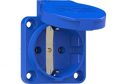 Розетка встраиваемая 16А/250V/2P+E/IP54 50x50 подкл. сзади синяя