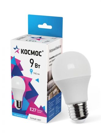 Лампа светодиодная LED 9Вт 220В Е27 D55х98 4500К белый 720 лм A55 Космос