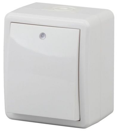 Выключатель с подсветкой IP54, 10АХ-250В, ОУ, Эра Эксперт, белый,11-1402-01
