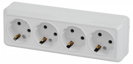 Розетка Intro Quadro 2-208-01 с заземлением четырехместная 4х2P+E, 16А-250В, IP20, ОУ, белый