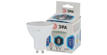 Лампа светодиодная LED MR16-8W-840-GU5.3 (диод, софит, 8Вт, нейтр, GU5.3) ЭРА, (10/100/4000) ЭРА