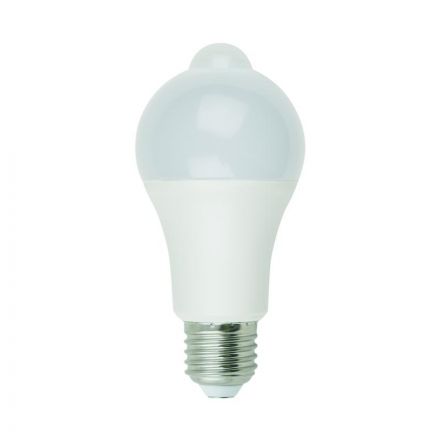 Лампа светодиодная с датчиком освещенности и датчиком движения LED-A60-12W/4000K/E27/PS+MS PLS10WH Форма A матовая Белый свет (4000K) Картон