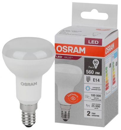 Лампа светодиодная LED 7 Вт E14 6500К 560Лм гриб 220 В (замена 60Вт) OSRAM