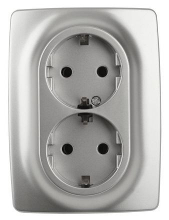 Розетка 2X2P+E Schuko со шторками , 16A-250В, Эра12, алюминий, 12-2108-03