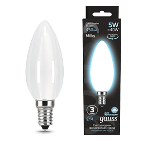 Лампа светодиодная LED 5 Вт 450 Лм 4100К белая Е14 Свеча milky Filament Gauss