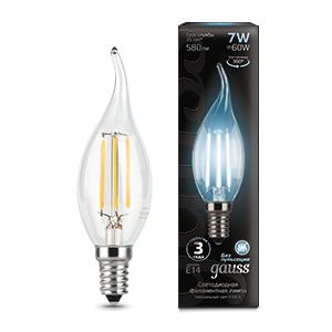 Лампа светодиодная LED 7 Вт 580 Лм 4100К белая Е14 Свеча на ветру Filament Gauss