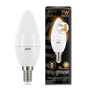 Лампа светодиодная LED 7 Вт 520 Лм 3000К теплая E14 Свеча шаг. диммирование Black Gauss