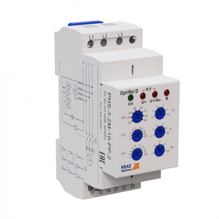 Реле контроля фаз OptiRel D PHS-3-2M-10-PN-2 универсальное 3Ф+N 2СО