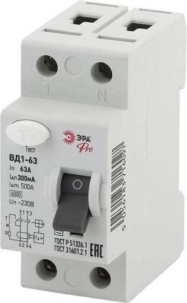 УЗО ВД1-63 Электромеханическое 1P+N 63А 300mA NO-902-30 Pro ЭРА