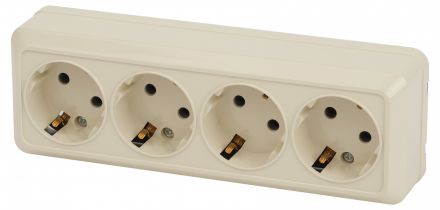 Розетка Intro Quadro 2-208-02 с заземлением четырехместная 4х2P+E, 16А-250В, IP20, ОУ, слоновая кость