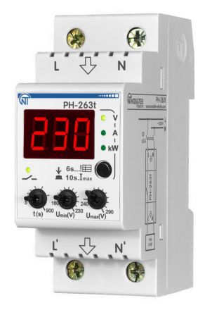 Реле напряжения РН-263Т 63А с термозащитой, ограничение тока, ( 2 DIN)