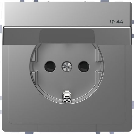 Розетка D-Life 16А с заземляющим контактом и      крышкой IP 44 сталь нержавеющая SD