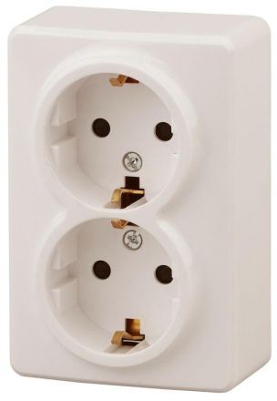 Розетка 2х2P+E Schuko, 16A-250В, ОУ, Эра Эксперт, сл.кость, 11-2205-02