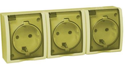 Simon15 Aqua Розетка тройная 2Р+Е Schuko со шторками с крышкой полупр. IP54 16А 250В винт.зажим S15A с.кость