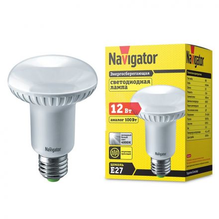 Лампа светодиодная LED зеркальная 12вт E27 R80 белый