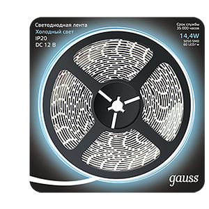 Лента светодиодная LED 5050/60-SMD 14.4W 12V DC холодный белый 5м