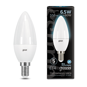Лампа светодиодная LED 6.5 Вт 550 Лм 4100К белая Е14 Свеча Black Gauss