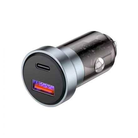 Зарядное устройство автомобильное c двумя портами USB-A + USB-A c LED-подсветкой 20Вт