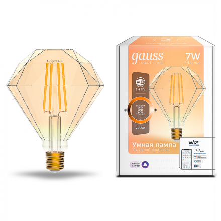 Лампа светодиодная умная LED 7 Вт 740 Лм 2500К E27 Diamond диммируемая управление по Wi-Fi Smart Home Filament Gauss