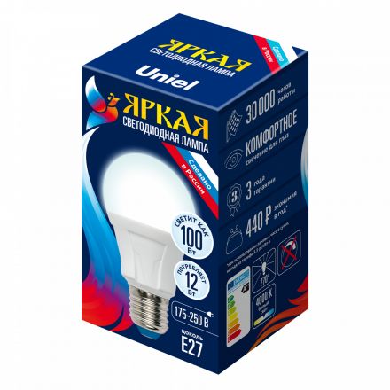 Лампа светодиодная LED 12вт 175-250В форма А 1050Лм E27 4000К Uniel ЯРКАЯ