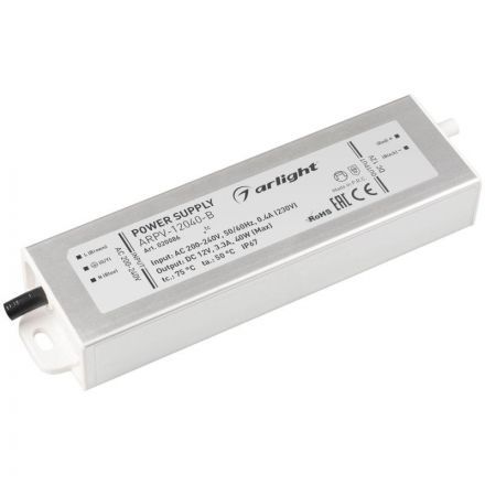 Блок питания ARPV-12040-B (12V, 3.3A, 40W) (ARL, IP67 Металл, 3 года)