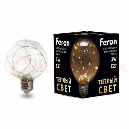 Лампа светодиодная LED 3вт Е27 прозрачный 2700К шар G80