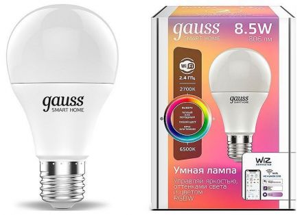 Лампа светодиодная умная LED 10 Вт 1055 Лм 2700-6500К E27 A60 RGBW +изм.цвет.темп.+диммирование управление по Wi-Fi Smart Home Gauss