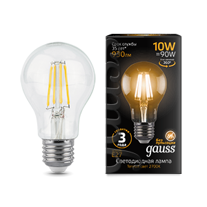 Лампа светодиодная LED 10 Вт 930 Лм 2700К теплая Е27 А60 Filament Gauss
