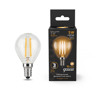 Лампа светодиодная LED 5 Вт 420 Лм 2700К теплая Е14 Шар Filament Gauss