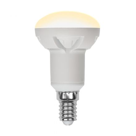 LED-R50 7W/3000K/E14/FR/DIM PLP01WH Лампа светодиодная, диммируемая. Форма ''Рефлектор'', матовая. Серия Яркая. Теплый белый свет (3000K). Картон. ТМ Uniel.''
