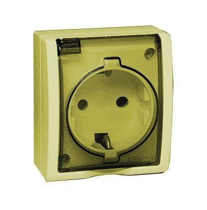Simon15 Aqua Розетка 2Р+Е Schuko с крышкой полупр. IP54 16А 250В винтовой зажим S15A сл. кость