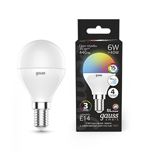 Лампа светодиодная LED 6 Вт RGB Вт+димирование E14 Шар Black Gauss