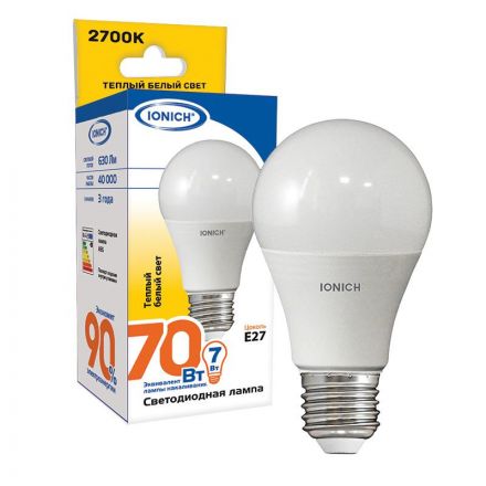 Лампа светодиодная LED 7w 2700К, E27, 630Лм, A55 IONICH