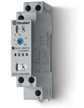 Таймер модульный мультифункциональный (AI DI SW BE CE DE) питание 12-240В АС/DC 1CO 16A 17.5мм регулировка времени 0.1с-24ч IP20 версия для ЖД-транспорта