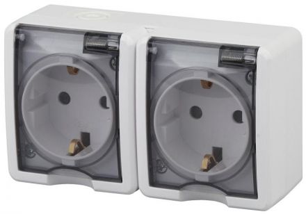 Розетка 2х2P+E IP54, 16A-250В, ОУ, Эра Эксперт, белый, 11-2403-01