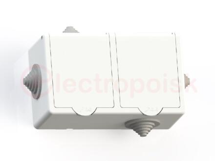Розетка 2 поста наружная РА16-759 с заземлением IP44