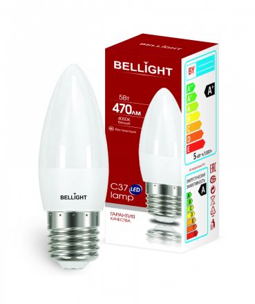 Лампа светодиодная LED 5Вт 4000K 470Лм E27 Свеча Bellight