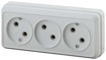 Розетка Intro Quadro 2-205-01 без заземления трехместная 3х2P, 16А-250В, IP20, ОУ, белый
