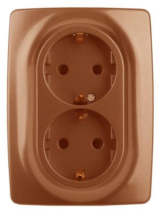 Розетка 2X2P+E Schuko со шторками , 16A-250В, Эра12, медь, 12-2108-14