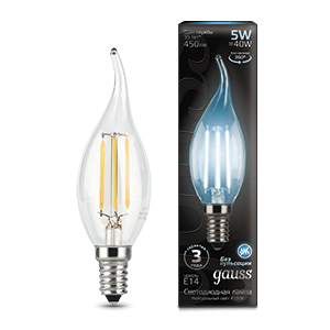 Лампа светодиодная LED 5 Вт 450 Лм 4100К белая Е14 Свеча на ветру Filament Gauss