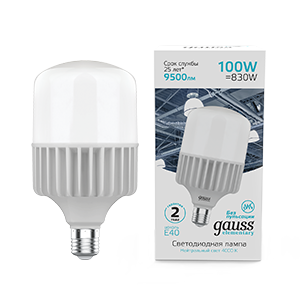 Лампа светодиодная LED 100 Вт 9500 Лм 4000К белая E40 T160 Elementary Gauss