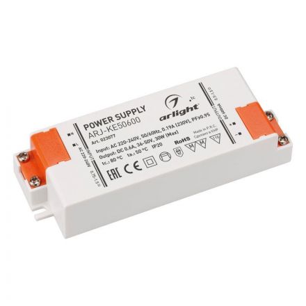 Блок питания ARJ-KE50600 (30W, 600mA, PFC) (ARL, IP20 Пластик, 5 лет)