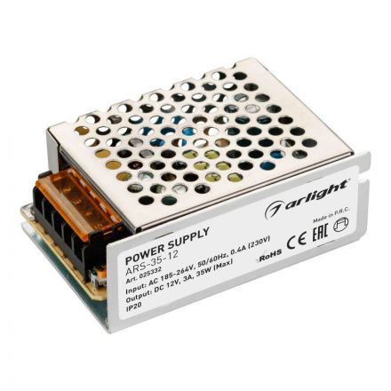 Блок питания ARS-35-12 (12V, 3A, 35W) (ARL, IP20 Сетка, 2 года)