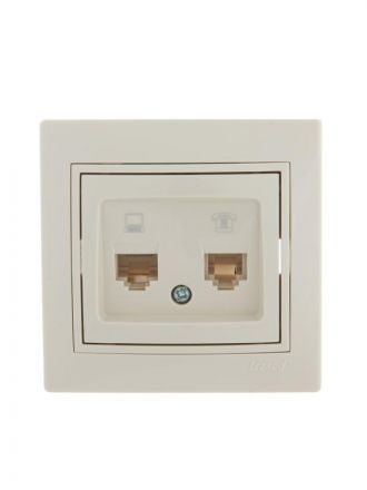 Розетка телефон/компьютер RJ45+RJ11 бежевая с вставкой