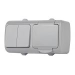 Блок розетка с выключателем Intro Atlantic 5-702-03 двойным 2P+E, 10(16)А-250В, открытой установки, IP54, серый ЭРА