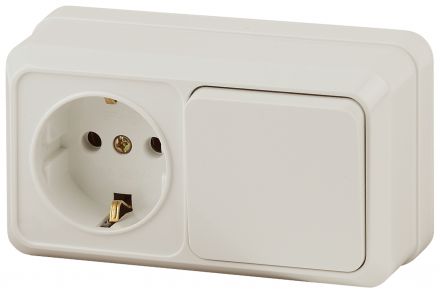Блок розетка с выключателем Intro Quadro 2-701-02 горизонтальный 10(16)А-250В, IP20, ОУ, слоновая кость