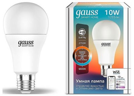 Лампа светодиодная умная LED 8.5 Вт 806 Лм 2700-6500К E27 A60 изм.цвет.темп.+диммирование управление по Wi-Fi Smart Home Gauss